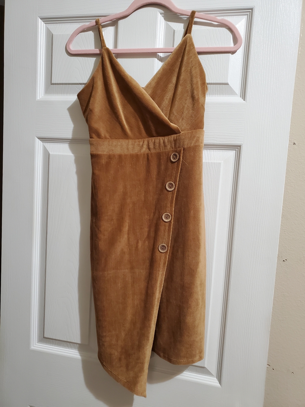 Almost Famous Camel Wrap-Style Velvet Midi Dress